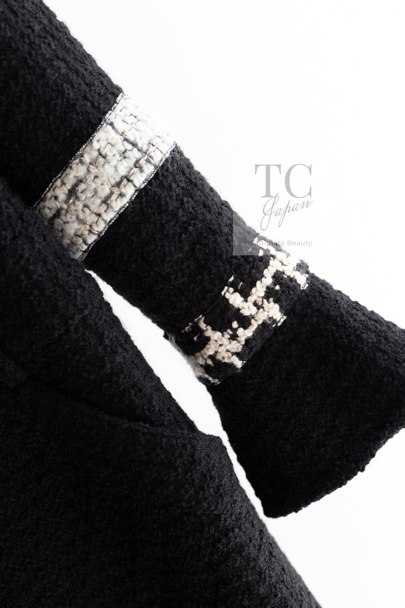 CHANEL 09A Black Green Wool Silk Long Jacket Coat 36 シャネル ブラック グリーン ウール シルク ロング ジャケット コート 即発