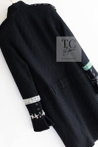 CHANEL 09A Black Green Wool Silk Long Jacket Coat 36 シャネル ブラック グリーン ウール シルク ロング ジャケット コート 即発