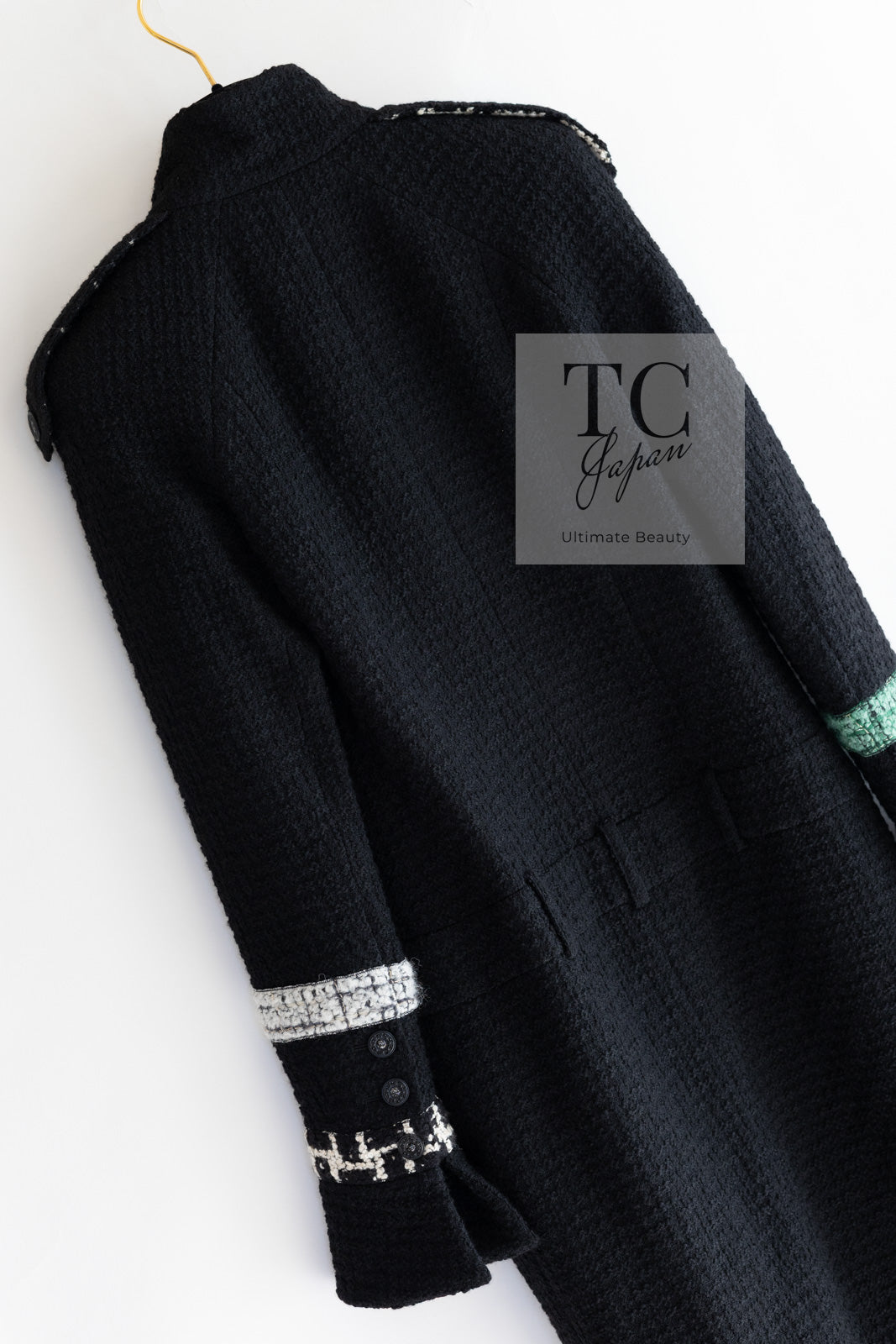 CHANEL 09A Black Green Wool Silk Long Jacket Coat 36 シャネル ブラック グリーン ウール シルク ロング ジャケット コート 即発