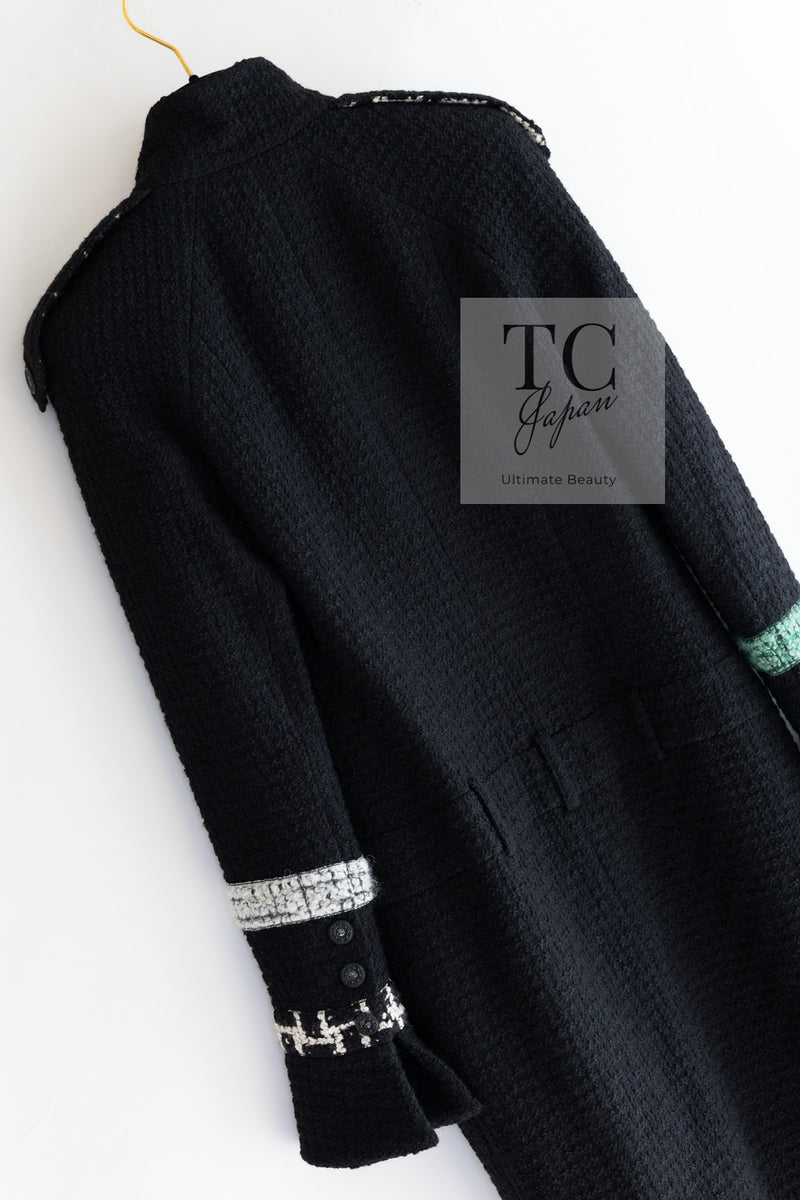 CHANEL 09A Black Green Wool Silk Long Jacket Coat 36 シャネル ブラック グリーン ウール シルク ロング ジャケット コート 即発