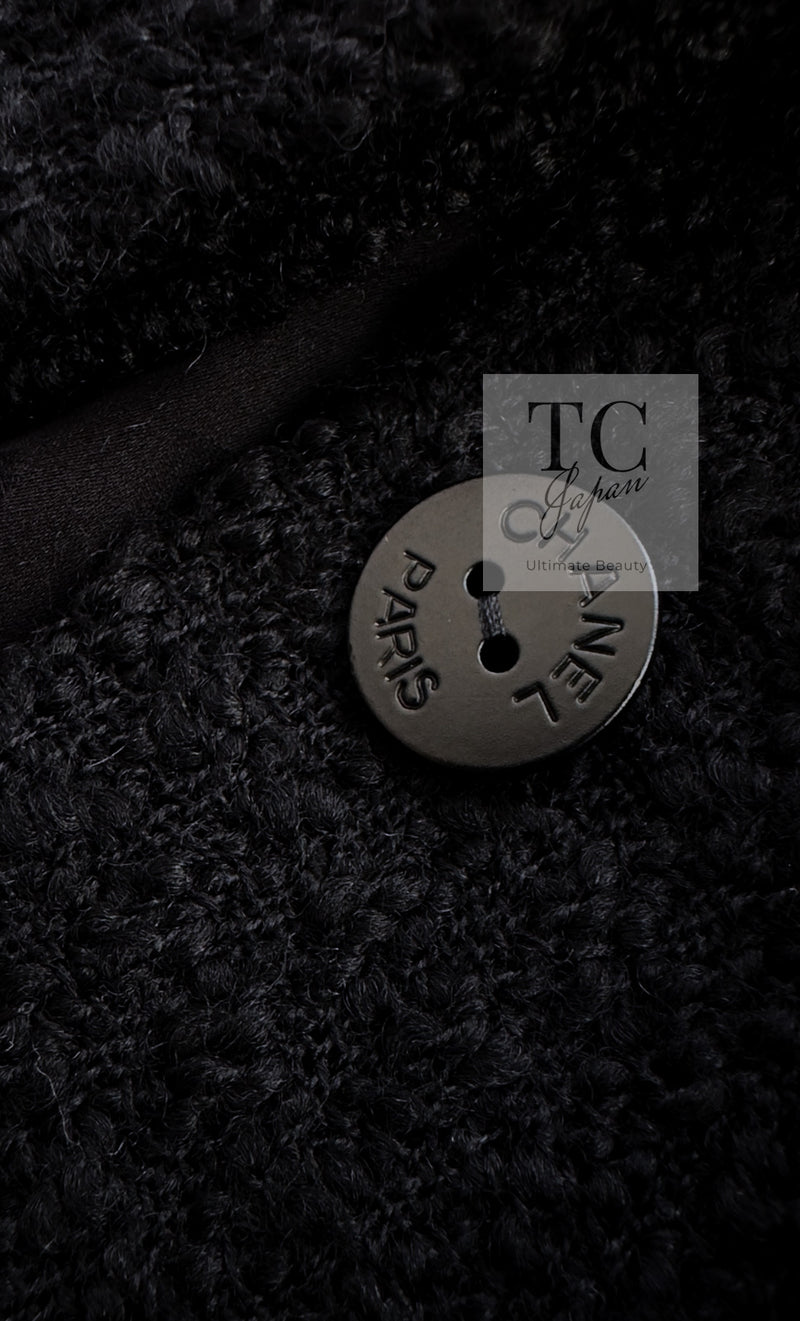 CHANEL 09A Black Green Wool Silk Long Jacket Coat 36 シャネル ブラック グリーン ウール シルク ロング ジャケット コート 即発