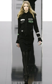 CHANEL 09A Black Green Wool Silk Long Jacket Coat 36 シャネル ブラック グリーン ウール シルク ロング ジャケット コート 即発