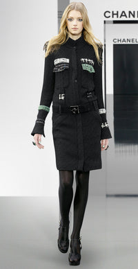 CHANEL 09A Black Green Wool Silk Long Jacket Coat 36 シャネル ブラック グリーン ウール シルク ロング ジャケット コート 即発