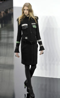 CHANEL 09A Black Green Wool Silk Long Jacket Coat 36 シャネル ブラック グリーン ウール シルク ロング ジャケット コート 即発