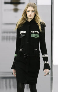 CHANEL 09A Black Green Wool Silk Long Jacket Coat 36 シャネル ブラック グリーン ウール シルク ロング ジャケット コート 即発