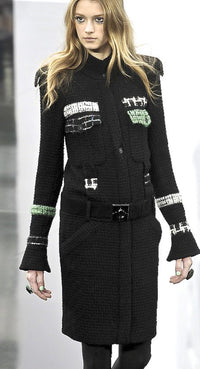 CHANEL 09A Black Green Wool Silk Long Jacket Coat 36 シャネル ブラック グリーン ウール シルク ロング ジャケット コート 即発