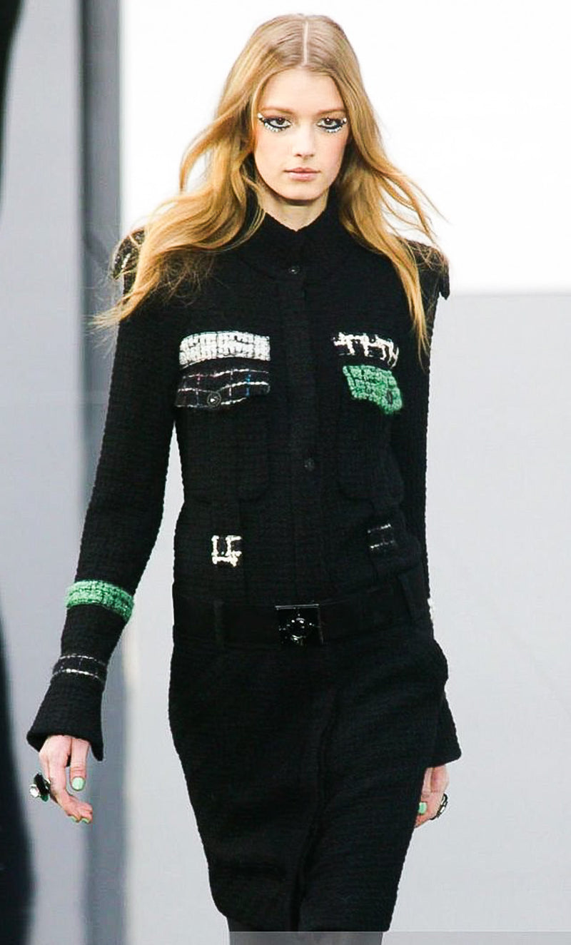 CHANEL 09A Black Green Wool Silk Long Jacket Coat 36 シャネル ブラック グリーン ウール シルク ロング ジャケット コート 即発