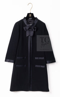 CHANEL 05A Black Bow Wool Long Coat 40 シャネル ブラック リボン ウール ロング コート 即発