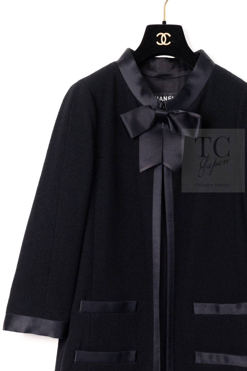 CHANEL 05A Black Bow Wool Long Coat 40 シャネル ブラック リボン ウール ロング コート 即発