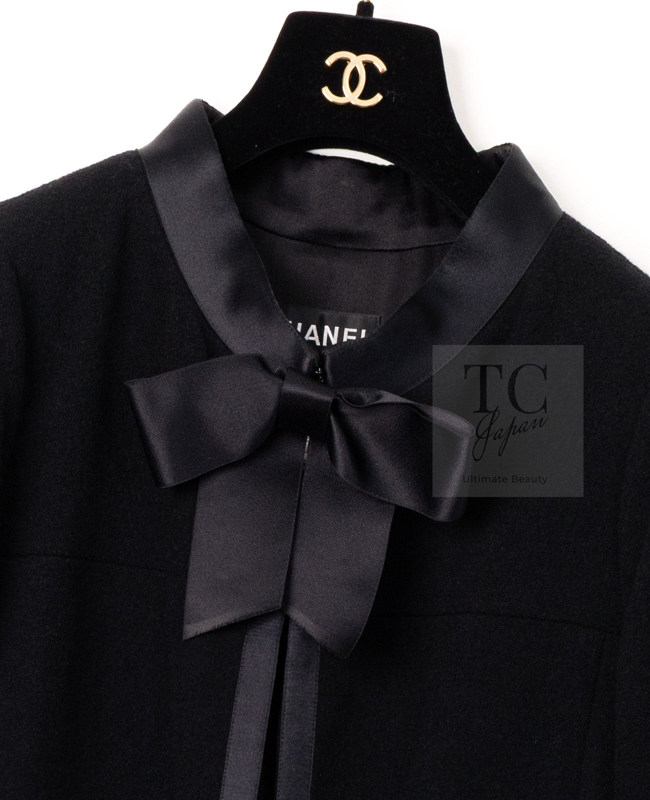 CHANEL 05A Black Bow Wool Long Coat 40 シャネル ブラック リボン ウール ロング コート 即発