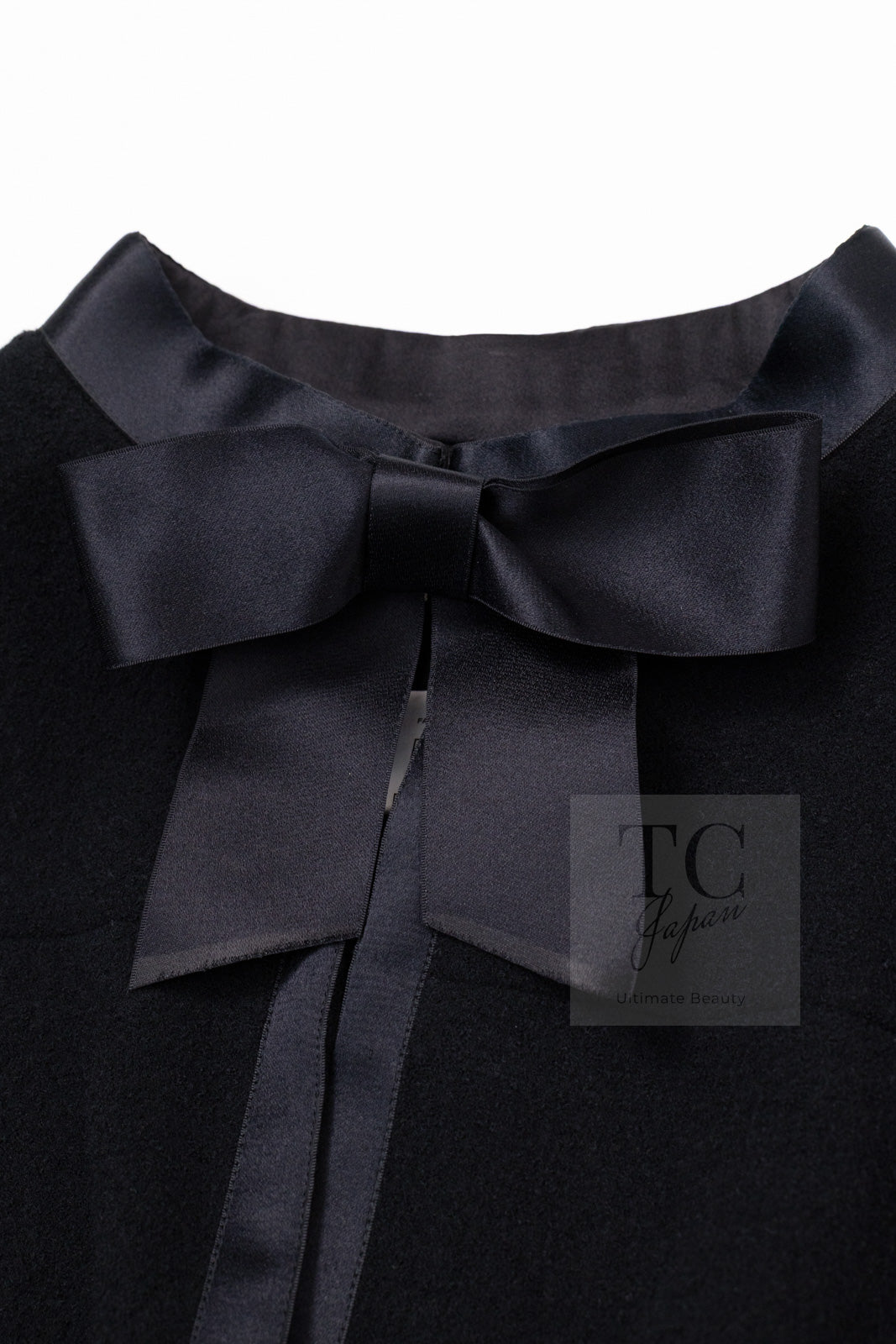 CHANEL 05A Black Bow Wool Long Coat 40 シャネル ブラック リボン ウール ロング コート 即発