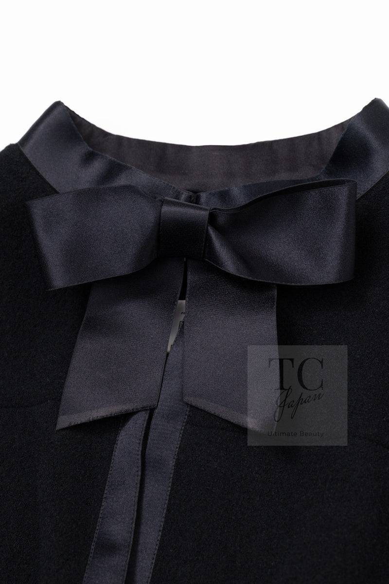 CHANEL 05A Black Bow Wool Long Coat 40 シャネル ブラック リボン ウール ロング コート 即発