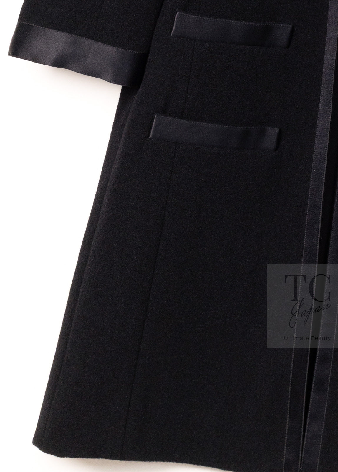 CHANEL 05A Black Bow Wool Long Coat 40 シャネル ブラック リボン ウール ロング コート 即発