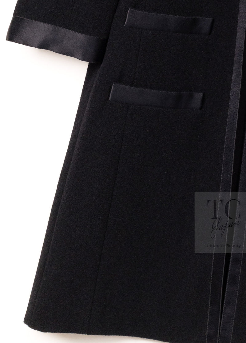 CHANEL 05A Black Bow Wool Long Coat 40 シャネル ブラック リボン ウール ロング コート 即発