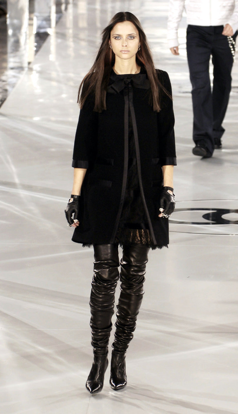 CHANEL 05A Black Bow Wool Long Coat 40 シャネル ブラック リボン ウール ロング コート 即発