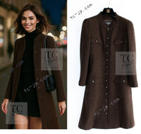 CHANEL 96A Vintage Brown Black Houndstooth Dress Coat 38 シャネル ヴィンテージ ブラウン ブラック 千鳥格子 ココボタン ワンピース コート 即発