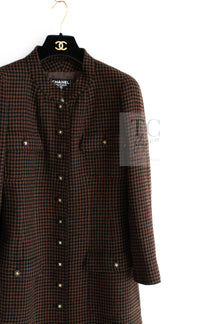 CHANEL 96A Vintage Brown Black Houndstooth Dress Coat 38 シャネル ヴィンテージ ブラウン ブラック 千鳥格子 ココボタン ワンピース コート 即発