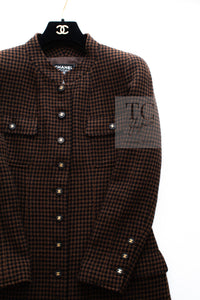 CHANEL 96A Vintage Brown Black Houndstooth Dress Coat 38 シャネル ヴィンテージ ブラウン ブラック 千鳥格子 ココボタン ワンピース コート 即発