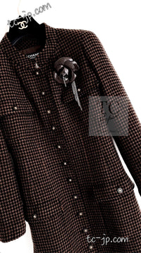 CHANEL 96A Vintage Brown Black Houndstooth Dress Coat 38 シャネル ヴィンテージ ブラウン ブラック 千鳥格子 ココボタン ワンピース コート 即発