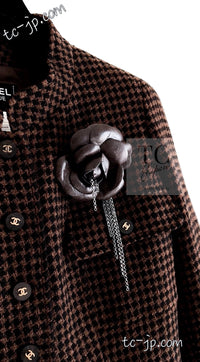 CHANEL 96A Vintage Brown Black Houndstooth Dress Coat 38 シャネル ヴィンテージ ブラウン ブラック 千鳥格子 ココボタン ワンピース コート 即発