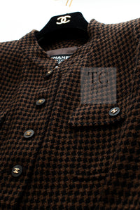 CHANEL 96A Vintage Brown Black Houndstooth Dress Coat 38 シャネル ヴィンテージ ブラウン ブラック 千鳥格子 ココボタン ワンピース コート 即発