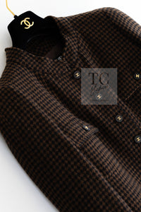 CHANEL 96A Vintage Brown Black Houndstooth Dress Coat 38 シャネル ヴィンテージ ブラウン ブラック 千鳥格子 ココボタン ワンピース コート 即発