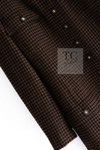 CHANEL 96A Vintage Brown Black Houndstooth Dress Coat 38 シャネル ヴィンテージ ブラウン ブラック 千鳥格子 ココボタン ワンピース コート 即発