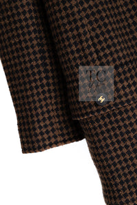 CHANEL 96A Vintage Brown Black Houndstooth Dress Coat 38 シャネル ヴィンテージ ブラウン ブラック 千鳥格子 ココボタン ワンピース コート 即発