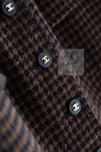 CHANEL 96A Vintage Brown Black Houndstooth Dress Coat 38 シャネル ヴィンテージ ブラウン ブラック 千鳥格子 ココボタン ワンピース コート 即発