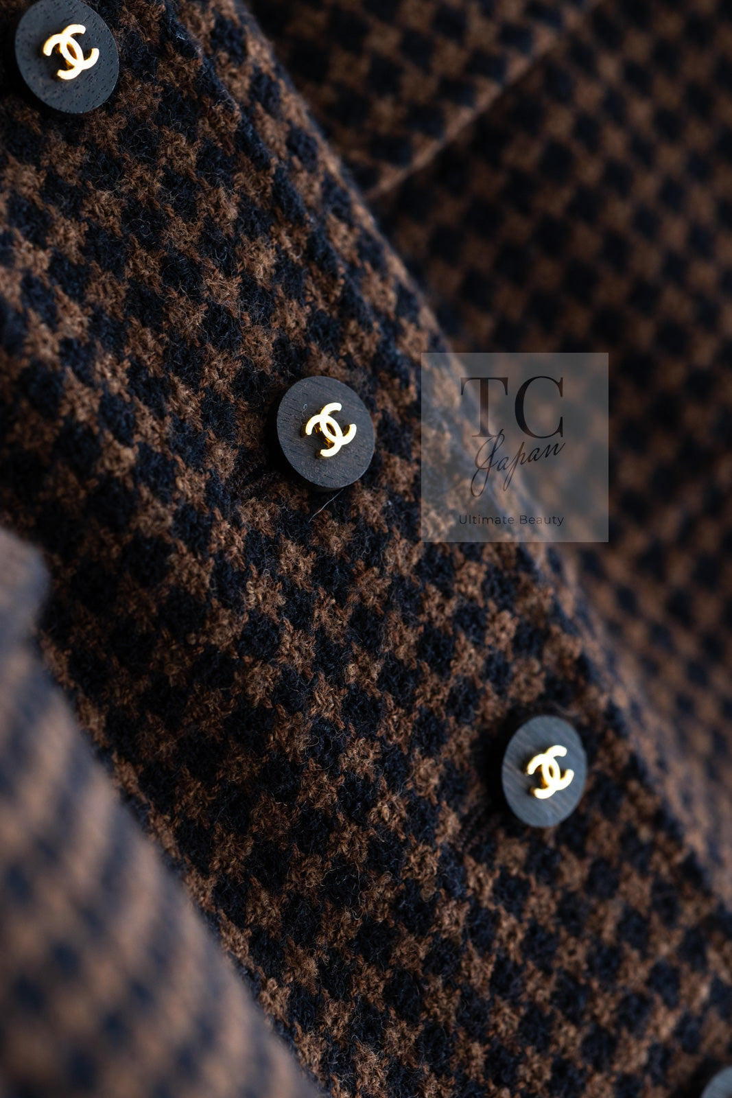 CHANEL 96A Vintage Brown Black Houndstooth Dress Coat 38 シャネル ヴィンテージ ブラウン ブラック 千鳥格子 ココボタン ワンピース コート 即発