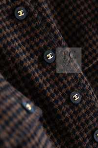 CHANEL 96A Vintage Brown Black Houndstooth Dress Coat 38 シャネル ヴィンテージ ブラウン ブラック 千鳥格子 ココボタン ワンピース コート 即発