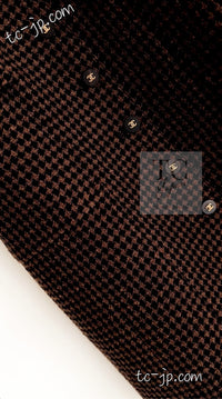 CHANEL 96A Vintage Brown Black Houndstooth Dress Coat 38 シャネル ヴィンテージ ブラウン ブラック 千鳥格子 ココボタン ワンピース コート 即発