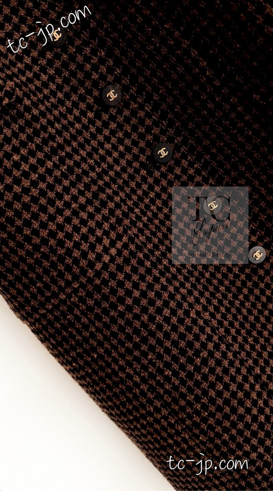 CHANEL 96A Vintage Brown Black Houndstooth Dress Coat 38 シャネル ヴィンテージ ブラウン ブラック 千鳥格子 ココボタン ワンピース コート 即発