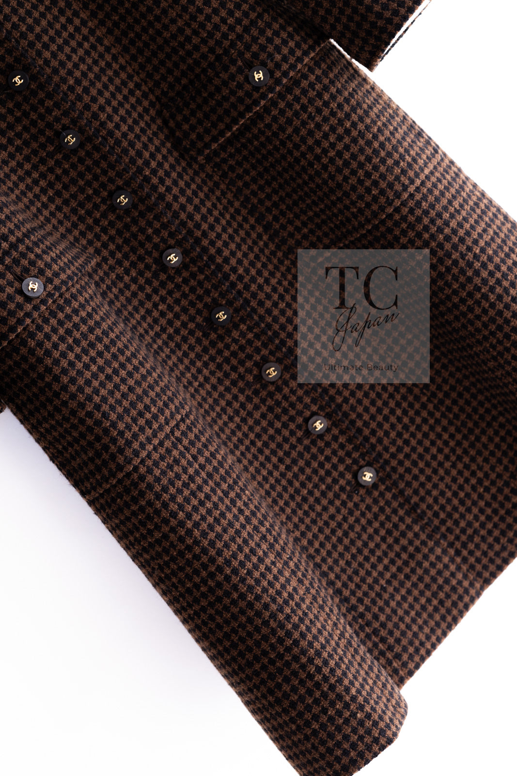 CHANEL 96A Vintage Brown Black Houndstooth Dress Coat 38 シャネル ヴィンテージ ブラウン ブラック 千鳥格子 ココボタン ワンピース コート 即発