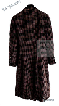 CHANEL 96A Vintage Brown Black Houndstooth Dress Coat 38 シャネル ヴィンテージ ブラウン ブラック 千鳥格子 ココボタン ワンピース コート 即発