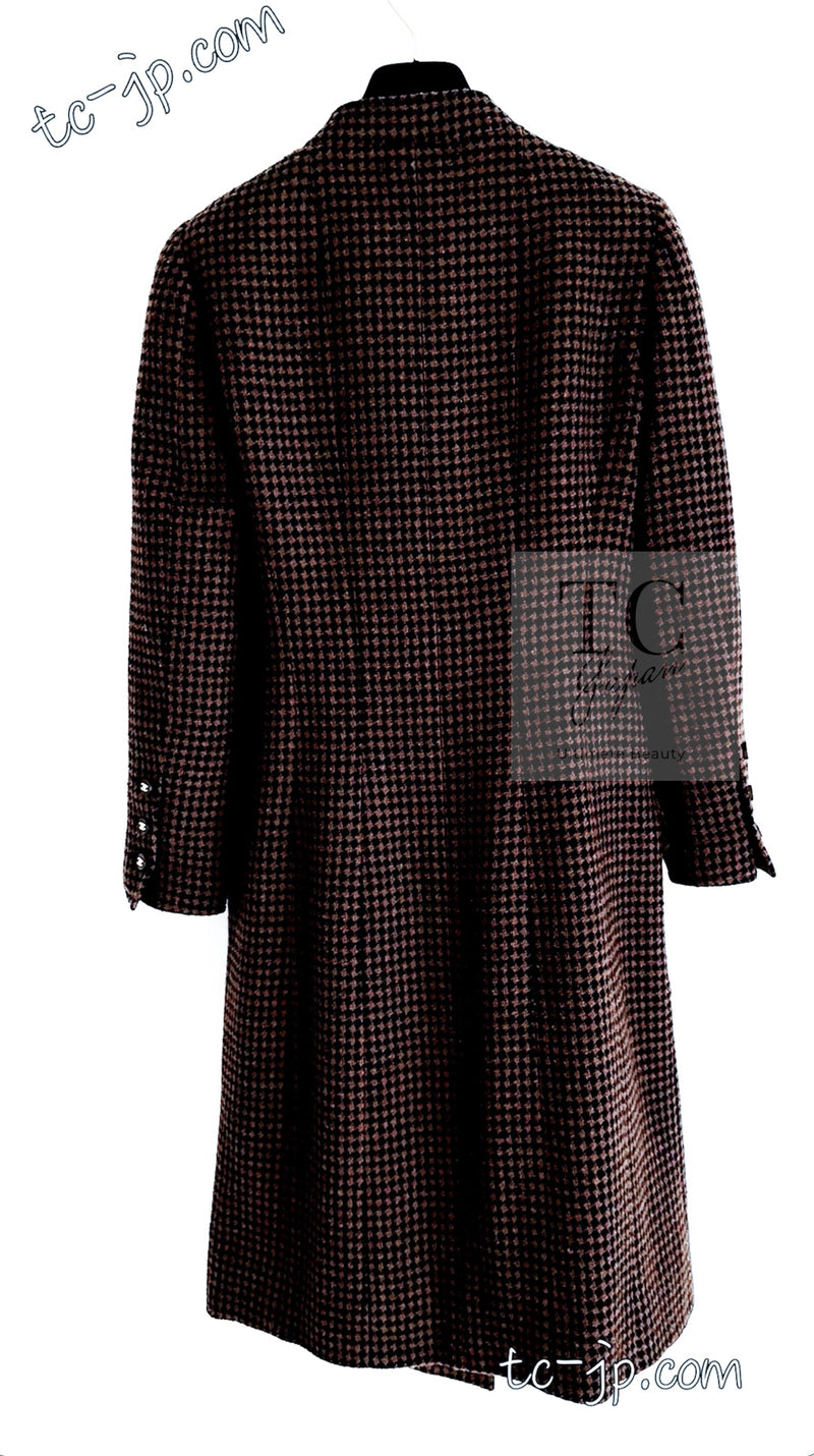 CHANEL 96A Vintage Brown Black Houndstooth Dress Coat 38 シャネル ヴィンテージ ブラウン ブラック 千鳥格子 ココボタン ワンピース コート 即発