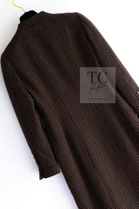 CHANEL 96A Vintage Brown Black Houndstooth Dress Coat 38 シャネル ヴィンテージ ブラウン ブラック 千鳥格子 ココボタン ワンピース コート 即発