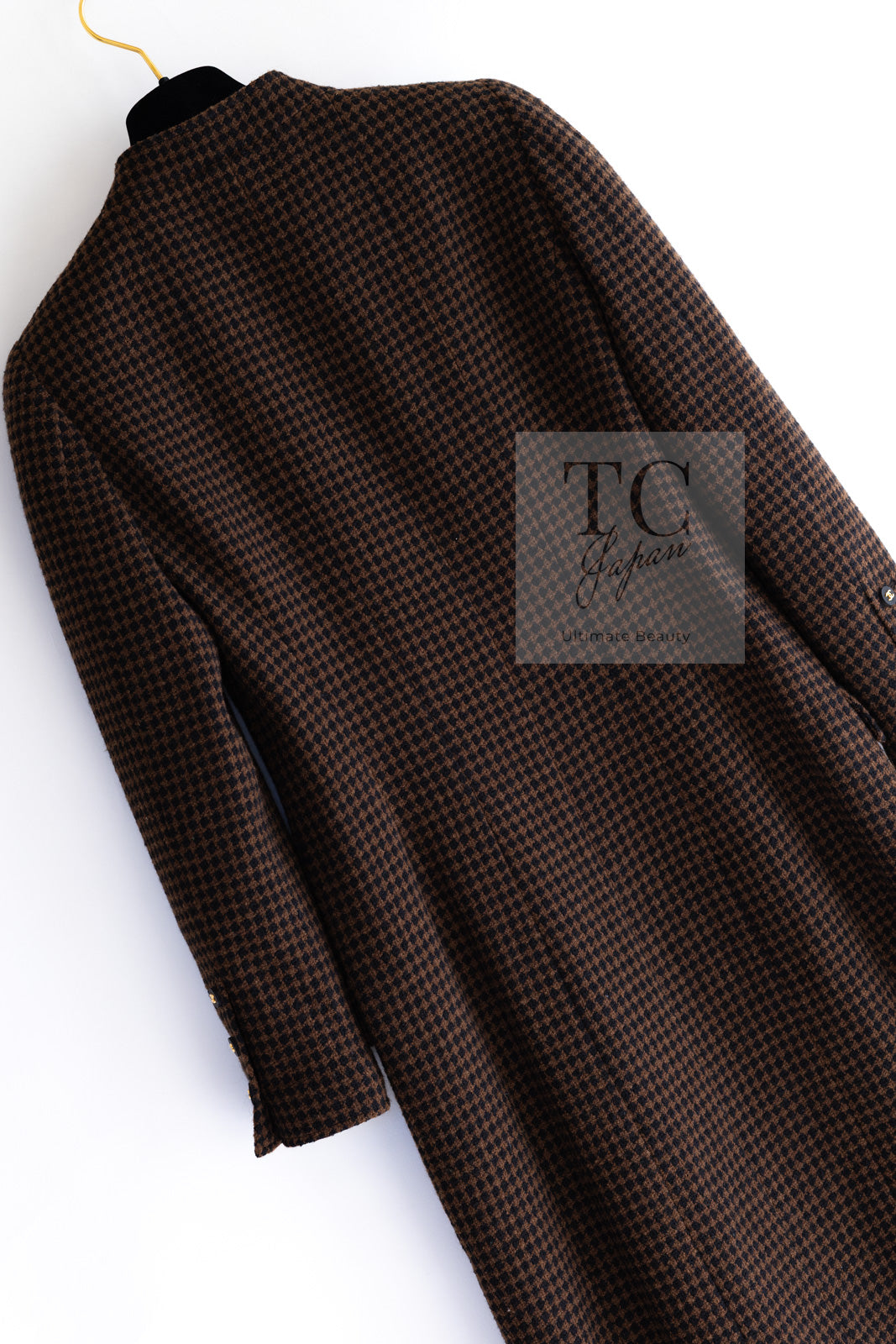 CHANEL 96A Vintage Brown Black Houndstooth Dress Coat 38 シャネル ヴィンテージ ブラウン ブラック 千鳥格子 ココボタン ワンピース コート 即発