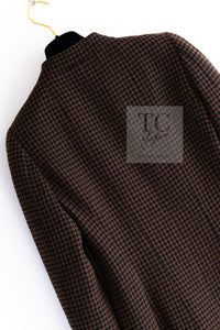 CHANEL 96A Vintage Brown Black Houndstooth Dress Coat 38 シャネル ヴィンテージ ブラウン ブラック 千鳥格子 ココボタン ワンピース コート 即発