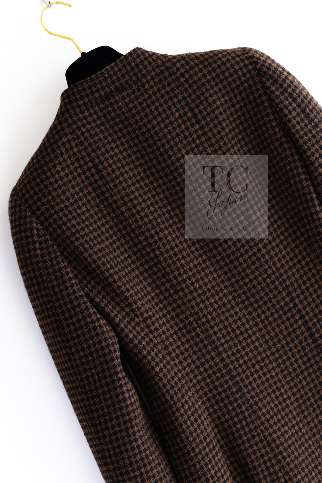 CHANEL 96A Vintage Brown Black Houndstooth Dress Coat 38 シャネル ヴィンテージ ブラウン ブラック 千鳥格子 ココボタン ワンピース コート 即発
