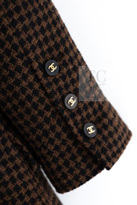 CHANEL 96A Vintage Brown Black Houndstooth Dress Coat 38 シャネル ヴィンテージ ブラウン ブラック 千鳥格子 ココボタン ワンピース コート 即発