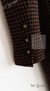 CHANEL 96A Vintage Brown Black Houndstooth Dress Coat 38 シャネル ヴィンテージ ブラウン ブラック 千鳥格子 ココボタン ワンピース コート 即発