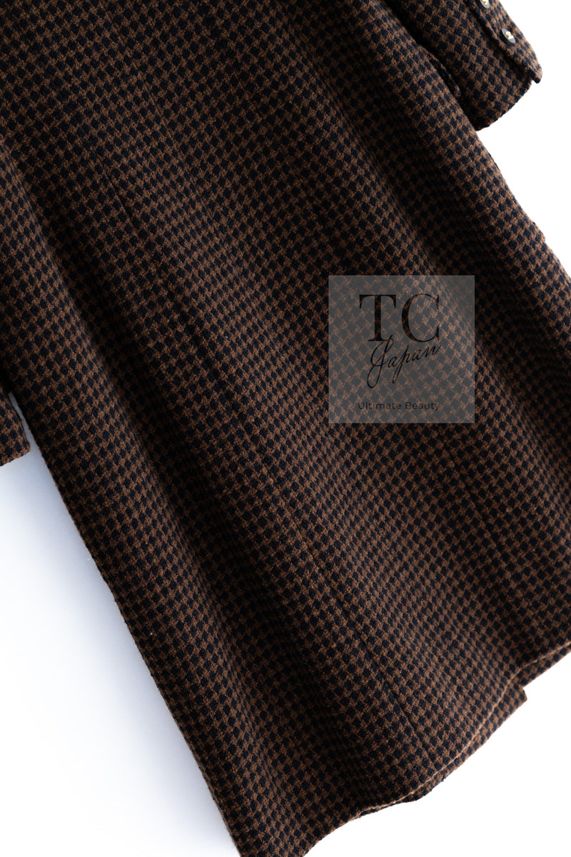 CHANEL 96A Vintage Brown Black Houndstooth Dress Coat 38 シャネル ヴィンテージ ブラウン ブラック 千鳥格子 ココボタン ワンピース コート 即発