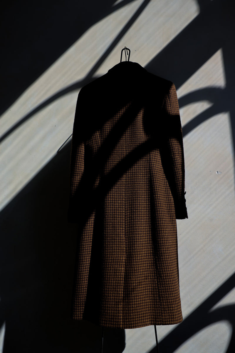 CHANEL 96A Vintage Brown Black Houndstooth Dress Coat 38 シャネル ヴィンテージ ブラウン ブラック 千鳥格子 ココボタン ワンピース コート 即発