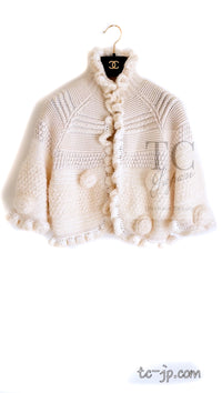 CHANEL 06A Ivory Creme Cashmere Mohair Cape Cardigan 38 46 48 50 シャネル カシミア モヘア アイボリー クリーム ポンチョ ケープ カーディガン 即発
