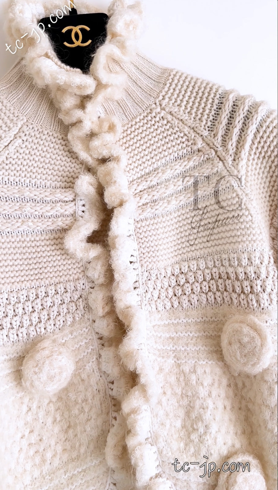 CHANEL 06A Ivory Creme Cashmere Mohair Cape Cardigan 38 46 48 50 シャネル カシミア モヘア アイボリー クリーム ポンチョ ケープ カーディガン 即発