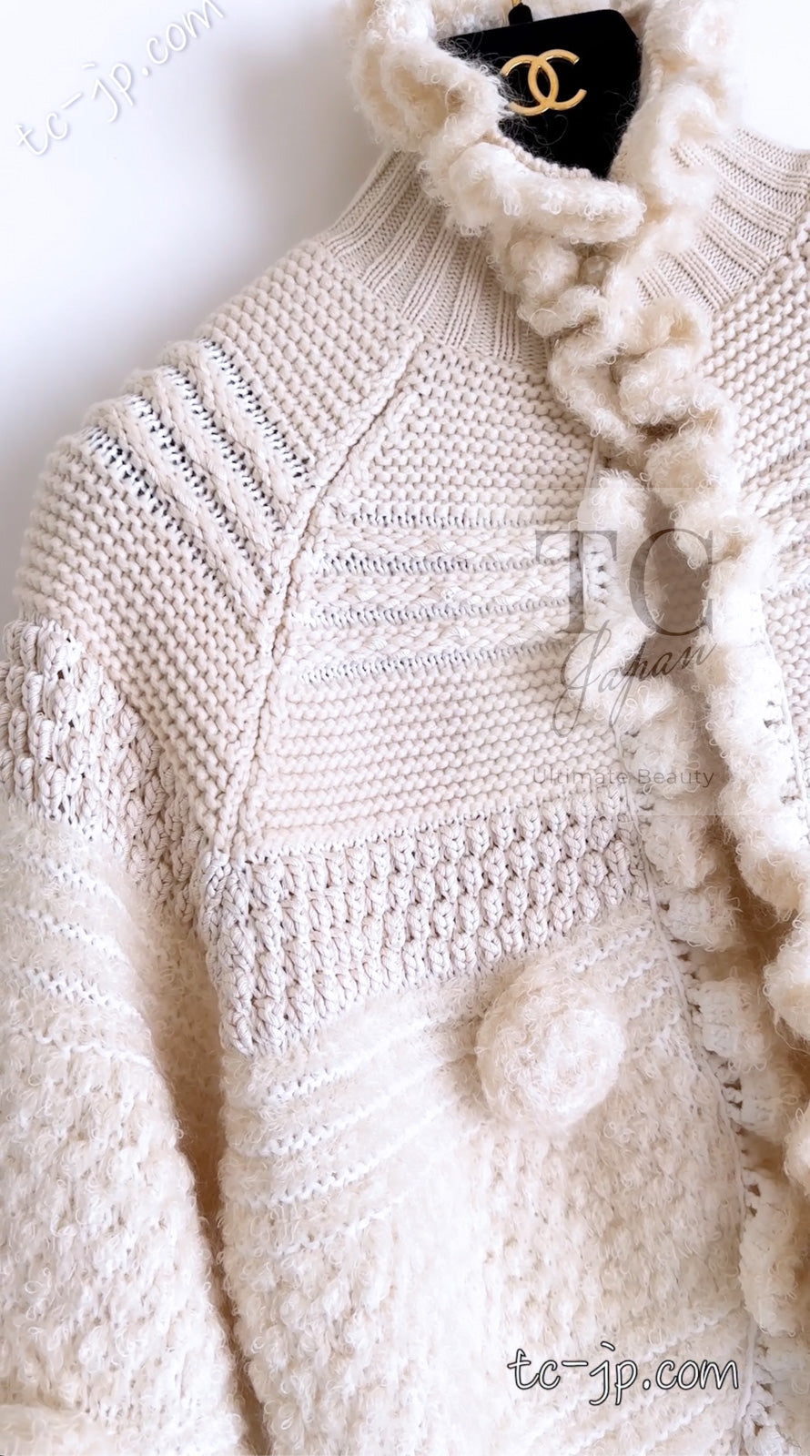 CHANEL 06A Ivory Creme Cashmere Mohair Cape Cardigan 38 46 48 50 シャネル カシミア モヘア アイボリー クリーム ポンチョ ケープ カーディガン 即発