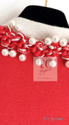 CHANEL 10S Red Pearl Trimming Cashmere 100% Knit Cardigan 38 40 シャネル レッド 豪華 パールトリミング カシミア100% ニット カーディガン 即発