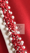 CHANEL 10S Red Pearl Trimming Cashmere 100% Knit Cardigan 38 40 シャネル レッド 豪華 パールトリミング カシミア100% ニット カーディガン 即発