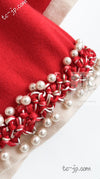 CHANEL 10S Red Pearl Trimming Cashmere 100% Knit Cardigan 38 40 シャネル レッド 豪華 パールトリミング カシミア100% ニット カーディガン 即発